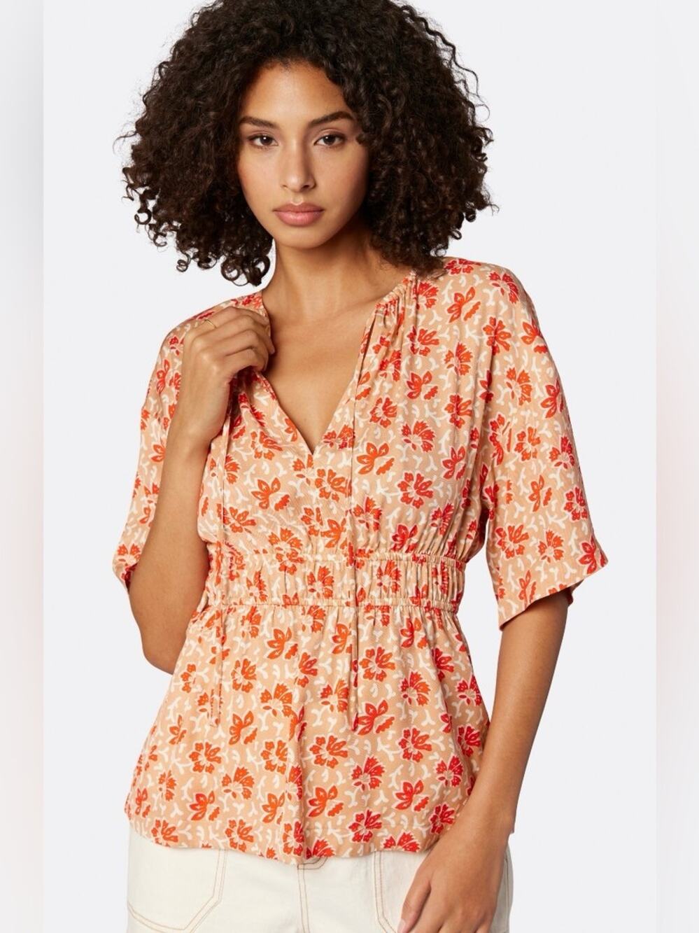 NWT Joie Renae Short Sleeve Top Vibrant Red Floral Size Large